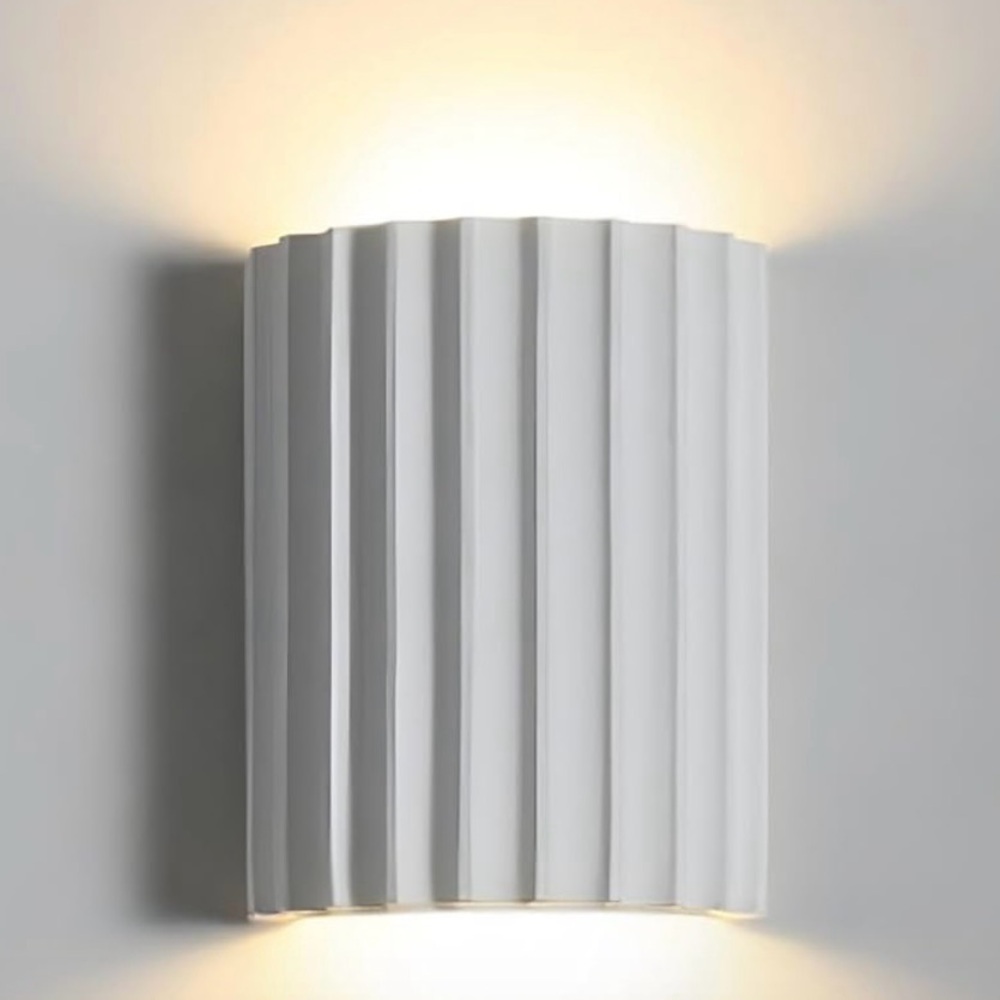 SOLD NIB 2 Elegant Modern White Ribbed Lighting Wall Sconces, Bulbs Included